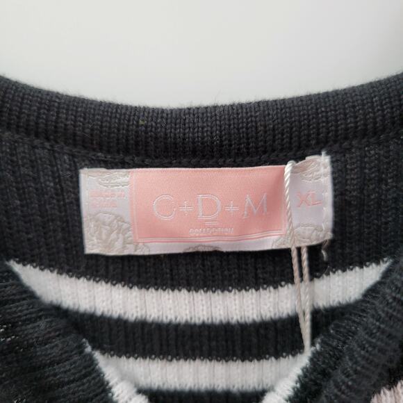 C+D+M Womens Tank Dress‎ XL Black White Ribbed Knit Pullover Spaghetti Straps - Picture 9 of 12